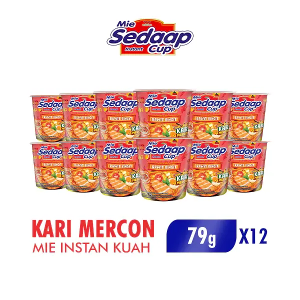 Sedaap Mie Instan Cup Kari Mercon Cabe Rawit Asli 75g x12