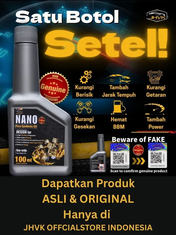 JHVK Pure Nano Synthetic Oil 600ml  ( original ) Paket 6 botol adiktif Oli mesin Diesel Gasoline mobil motor dan mesin2 lain nya Engine treatment additive 1