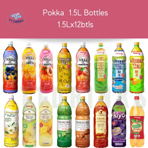Pokka 1.5L Bottled Drink: (Oolong Tea/ Green Tea/ Ice Lemon Tea/ Blueberry Tea/ Peach Tea/ Kiyo Grape) 1.5Lx12btls