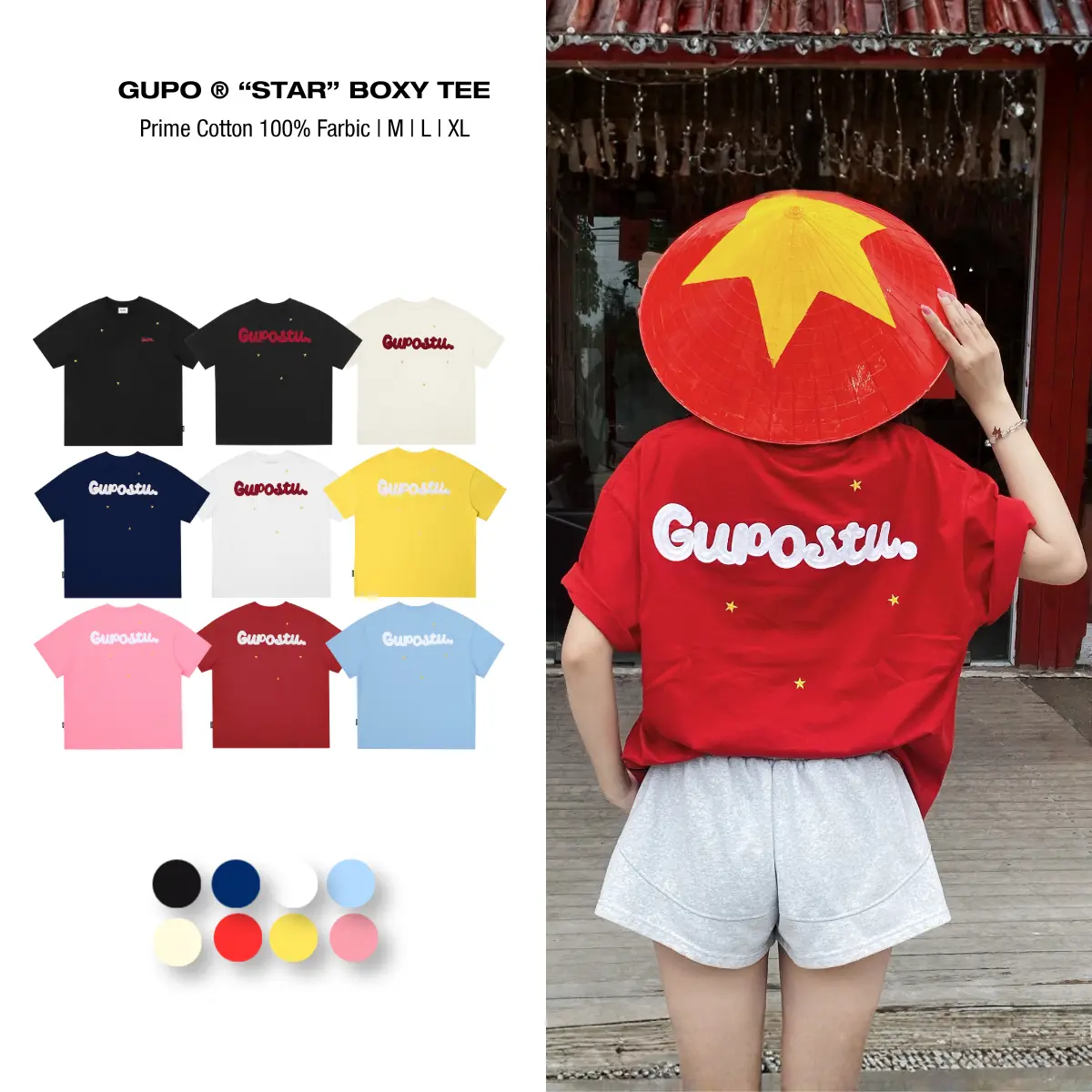 Áo Thun Boxy 280GSM “STAR” Thêu Len GUPO Unisex Nam Nữ Cotton Local Brand - TSS01 Menswear Cổ Tròn
