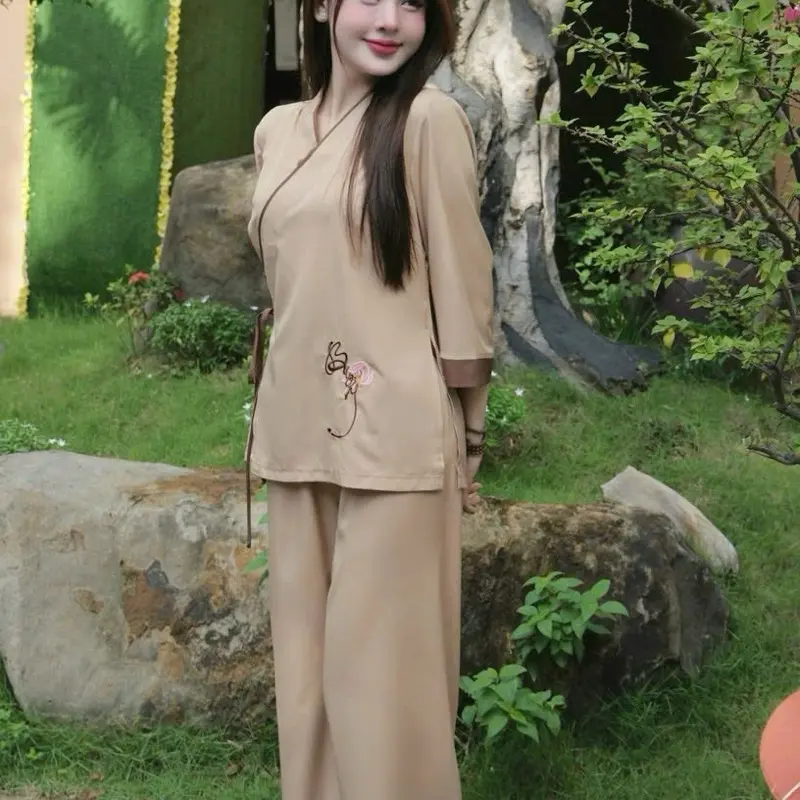 Linh Đan Bộ quần áo đi chùa bộ pháp phục dành cho nữ truyền thống chất liệu lụa nhuyễn thêu cao cấp 6