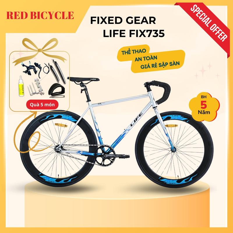 Xe Đạp Fixed Gear LIFE FIX735 - Xe Đạp Tay Cong - Khung Sơn Tĩnh Điện – Bền Màu Chống Trầy