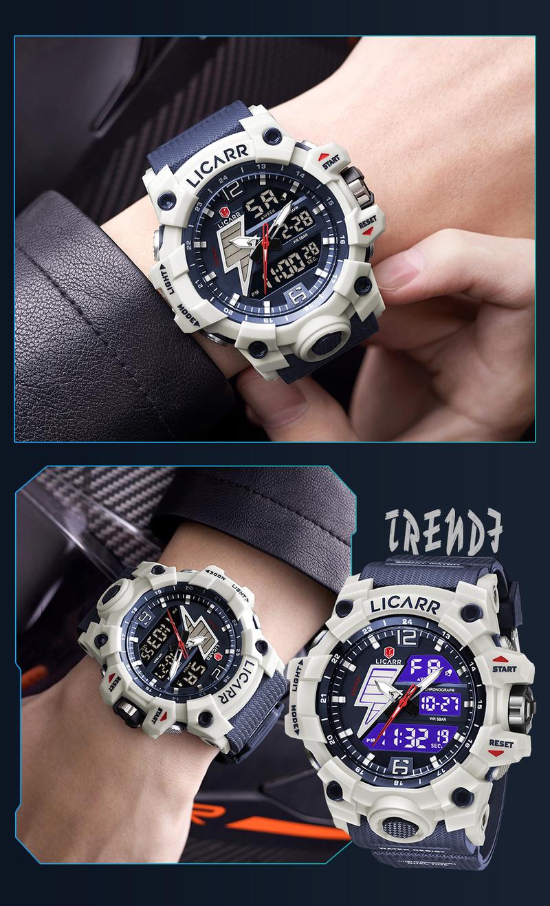 Product Introduction of LICARR Jam Tangan Pria Olahraga Analog-Digital Fashion Tahan Air Santai Kuarsa Jam Tangan Cowok Original Merek Stopwatch 9528 40