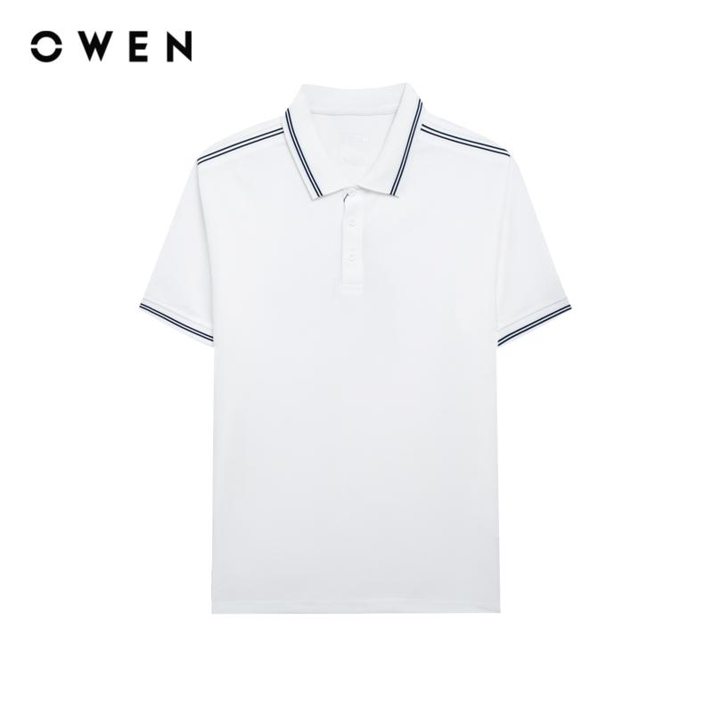  OWEN - Áo polo Nam Body Fit APV253658 màu Trắng chất liệu Café Hoạ tiết Pha phối Menswear 