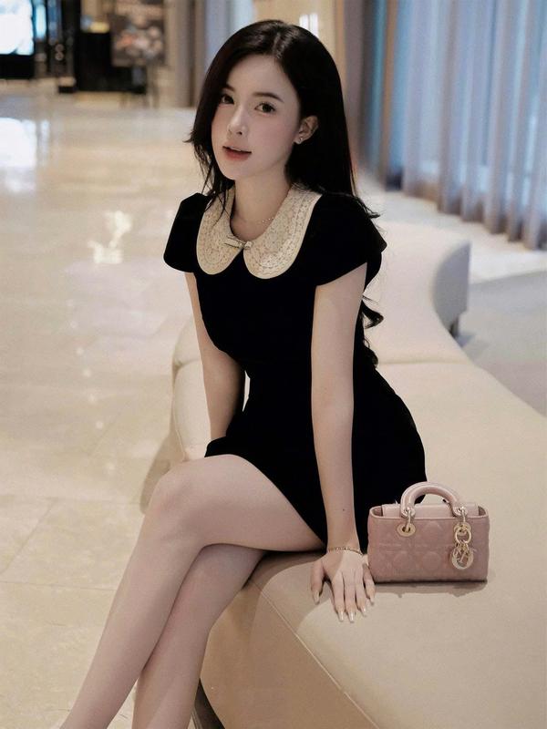  Váy Thiết Kế - Váy Nhung Tay Cộc Cổ Sen Chân Váy Dáng A 