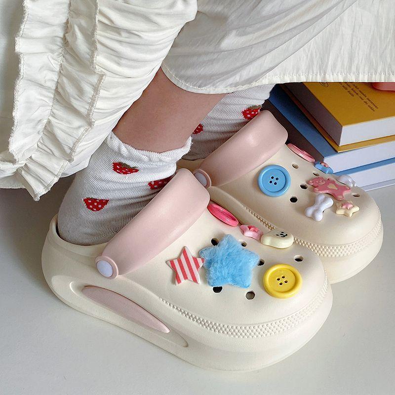  Dép sục nữ kiểu dáng năng động tặng kèm charm ngôi sao dễ thương chất PU mềm chống nước BTdep 