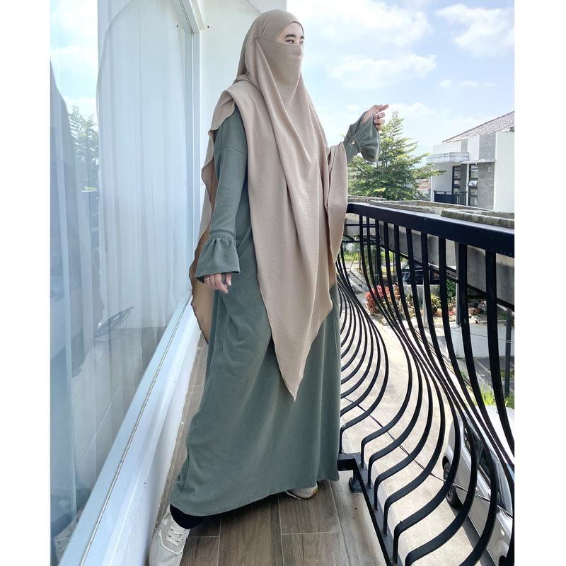 Monica Abaya Knit Casual Tanpa Khimar Gamis Dress Wanita Cantik Fashionable Dewasa Remaja Maxi Mewah Hitam Putih Muslim Gaun Tangan Simple Lembut Basic   Umroh Syari Kondangan Sifon 2