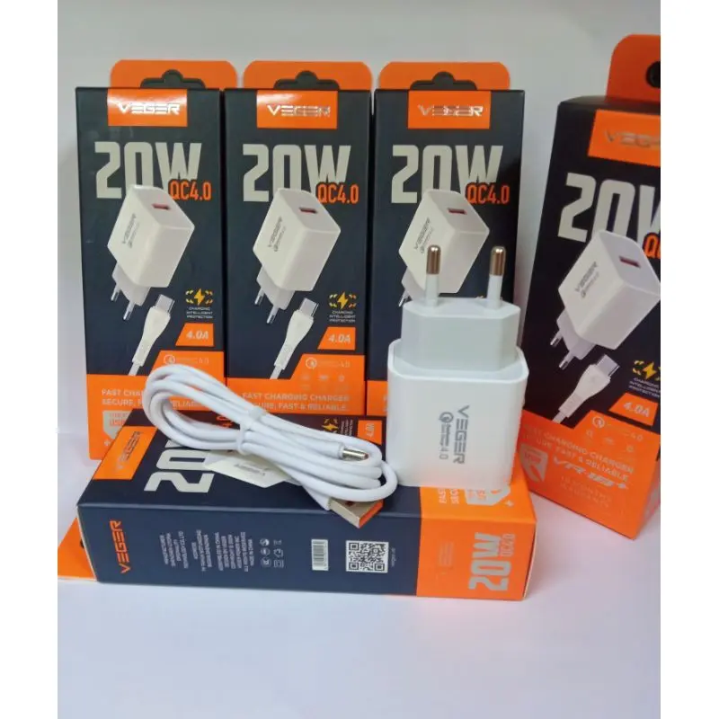 ( 1 PCS ) charger VEGER VR18+ QC4.0 MICRO & TYPE-C 20W fast charger