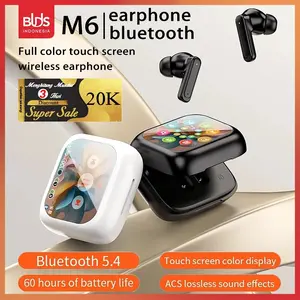 BLDS M6 Bluetooth Headset dengan Layar Sentuh Warna Penuh Pengurangan Kebisingan ANC HIFI Stereo Bass Wireless Headset Gaming Low Latency Earphone Noise Cancelling Tujuh Penyesuaian Nada Bluetooth 5.4 60 Jam Baterai