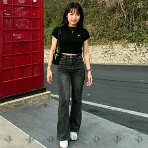 Hotty Gang Highwaist Jeans Retro Black Wanita Cutbray Washed Vintage Bahan Finishing Super Rapih Stretch Premium Melar Model Celana Highwaist Finishing Super Rapih