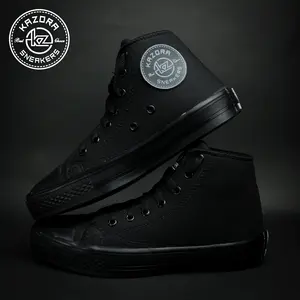 KAZORA Sepatu Sneaker Kanvas Original Premium Boot Full Hitam Pria Dan Wanita Sepatu Sekolah Anak Dan Dewasa Cewek Cowok Terbaru Casual Karet Shoes Black Hitam Rubber Manis Snekers Kasual