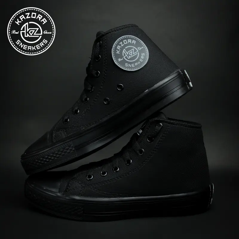 KAZORA Sepatu Sneaker Kanvas Original Premium Boot Full Hitam Pria Dan  Wanita Sepatu Sekolah BOOT FULL HITAM 39 Cewek
