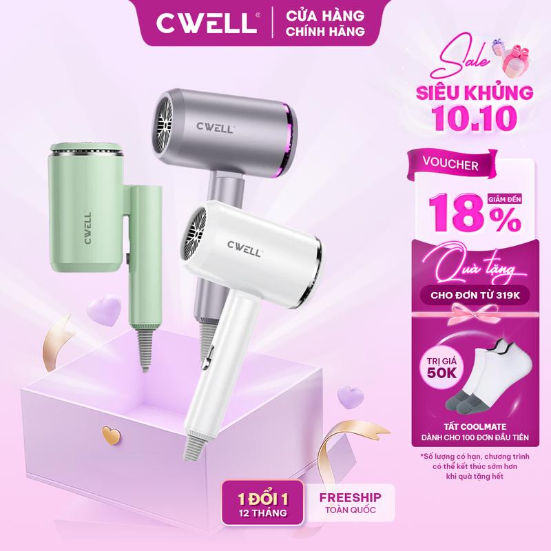 Máy sấy tóc gấp gọn CWell 1800W 2 chiều nóng & lạnh, 3 chế độ nhiệt, kiểu dáng mới kèm ánh sáng xanh, nhiệt vừa phải giảm xơ rối cho nam và Nữ - NÂNG CẤP C05HD Women - BH 12 THÁNG