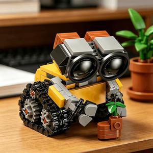 Juguete de bloques de construcción de robot amarillo — decoración mecánica mini para escritorio, kit educativo STEM para niños y adultos, regalo coleccionable perfecto para niños