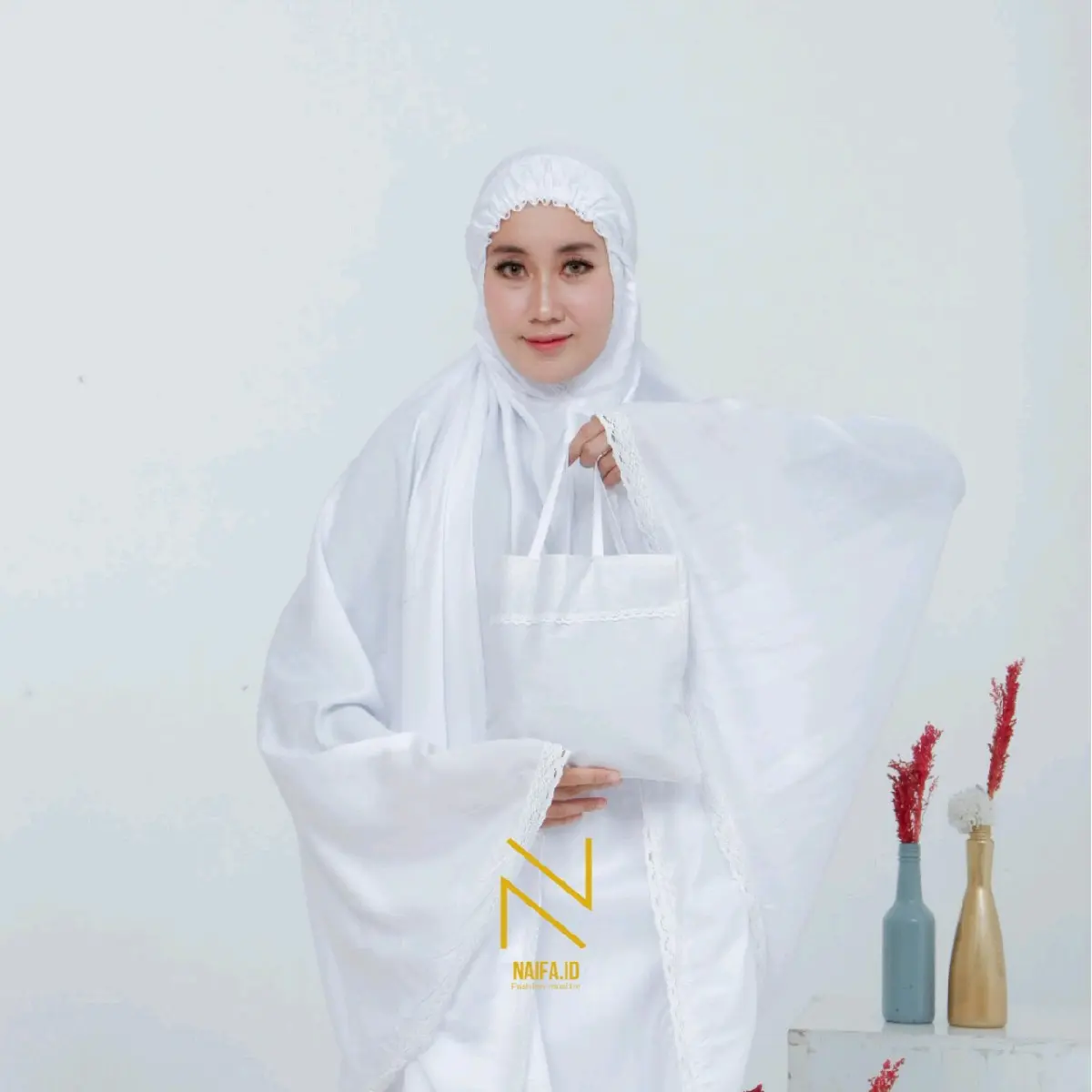 Mukena Polos Katun Rayon Dewasa Jumbo Atasan Bawahan full renda kerut