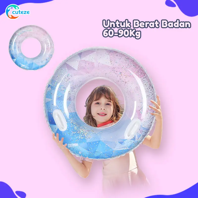 Pelampung Renang Gradasi Gliter Ban Berenang Anak-anak Cincin Renang PVC Tebal dengan Mainan Antilipat Cincin Renang