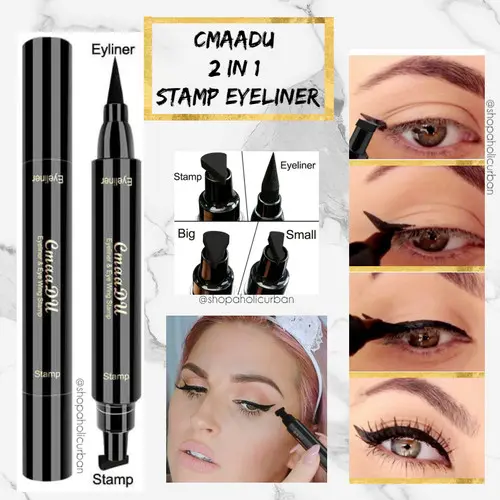 STAMP  2in1 CMADU eyeliner bentuk BIG smal dan ujung lancip dengan model atas bawah untuk menebalkan ALIS eyeliner waterproof Black 1