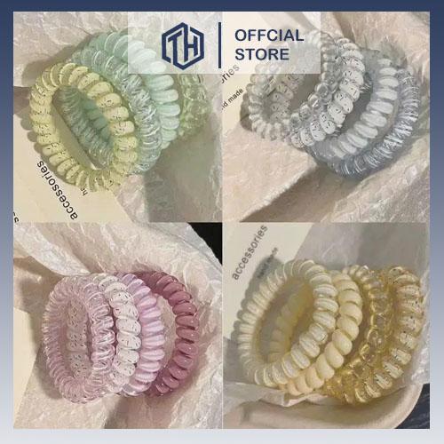  Set 16 Dây cột tóc lò xo dạng túi  Dây buộc tóc nữ Thun cột tóc cao su xoắn ốc Hàn Quốc 