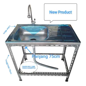 (NEW PRODUCT)Wastafel Portabel Cuci Piring Stainless Lengkap Rangka Besi 1.2mm Lebih Tebal dan Kokoh Fullset Kran