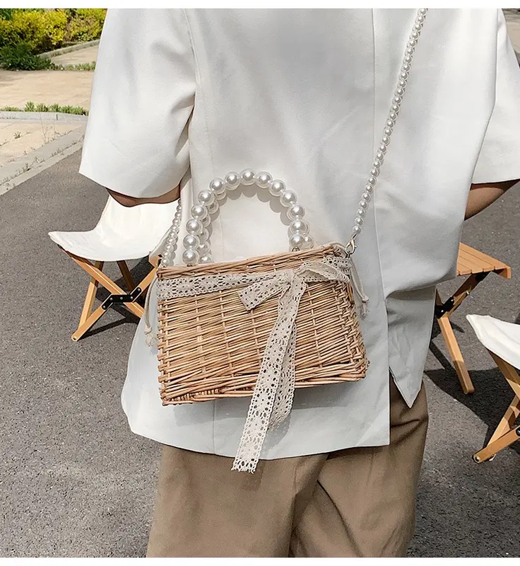 [Magnolia] Tas Rotan Mutiara Kotak Elegan Anyaman 5