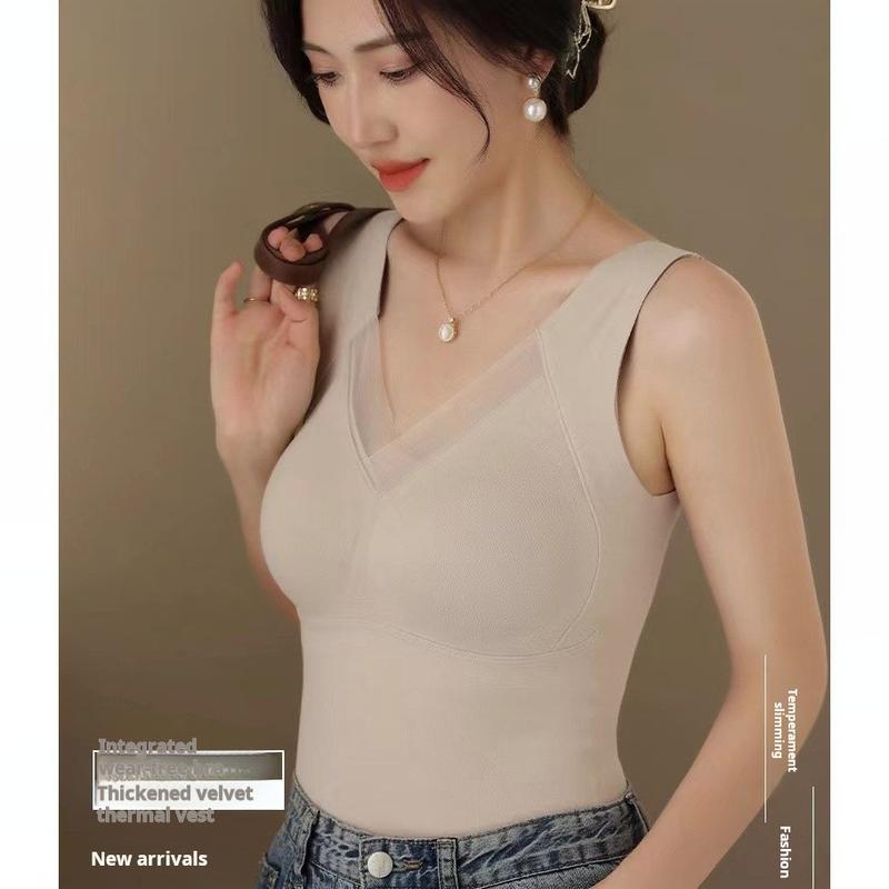 Product Introduction of German fleece thermal underwear for women, bra-free, fixed cup bottoming, double-sided brushed thermal vest Womenswear Lady Comfort Basic Minimalist 2