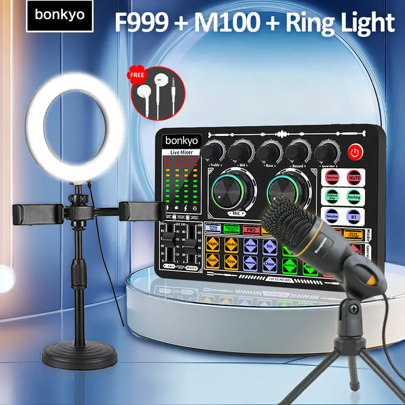 Bonkyo F999+M100+ Headphone Berkabel sound card set dengan
