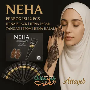 PERBOX ISI 12 NEHA HENA Body Paint Cone PACAR Tangan Henna BLACK Hena Fas Colour Henna HITAM Halal BPOM
