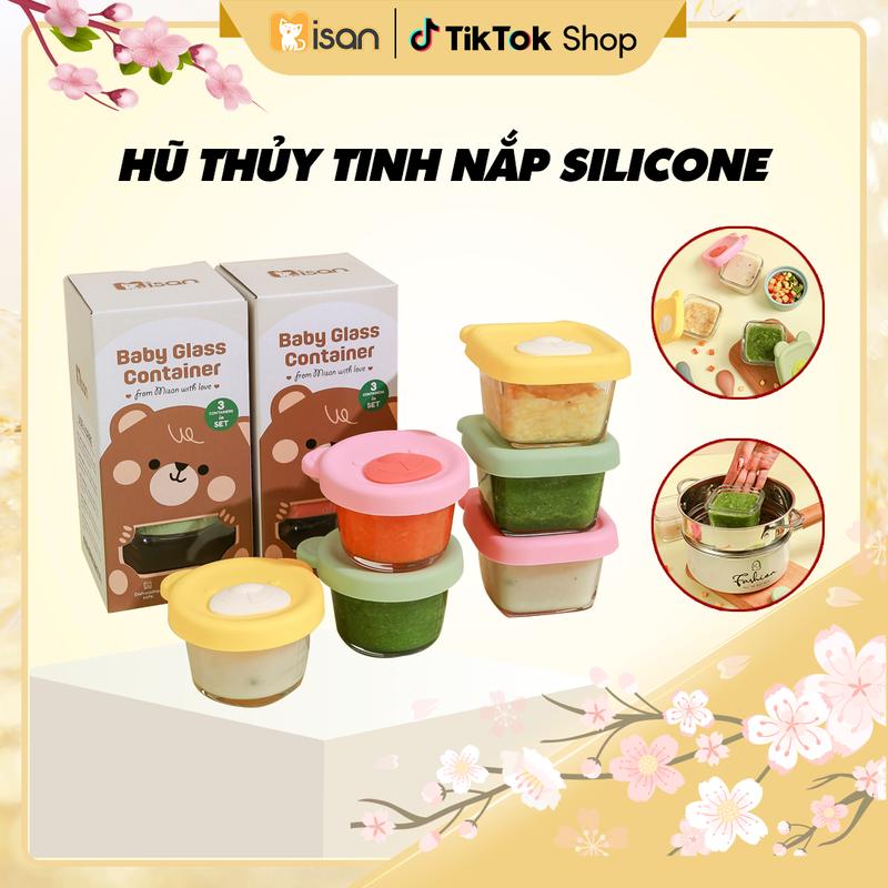 KOC Hũ Thủy Tinh Misan Trữ Đông Nắp Silicon Hình Gấu Trữ Đồ Ăn Dặm Cho Bé Dung Tích 230ml Chia Vạch 180ml