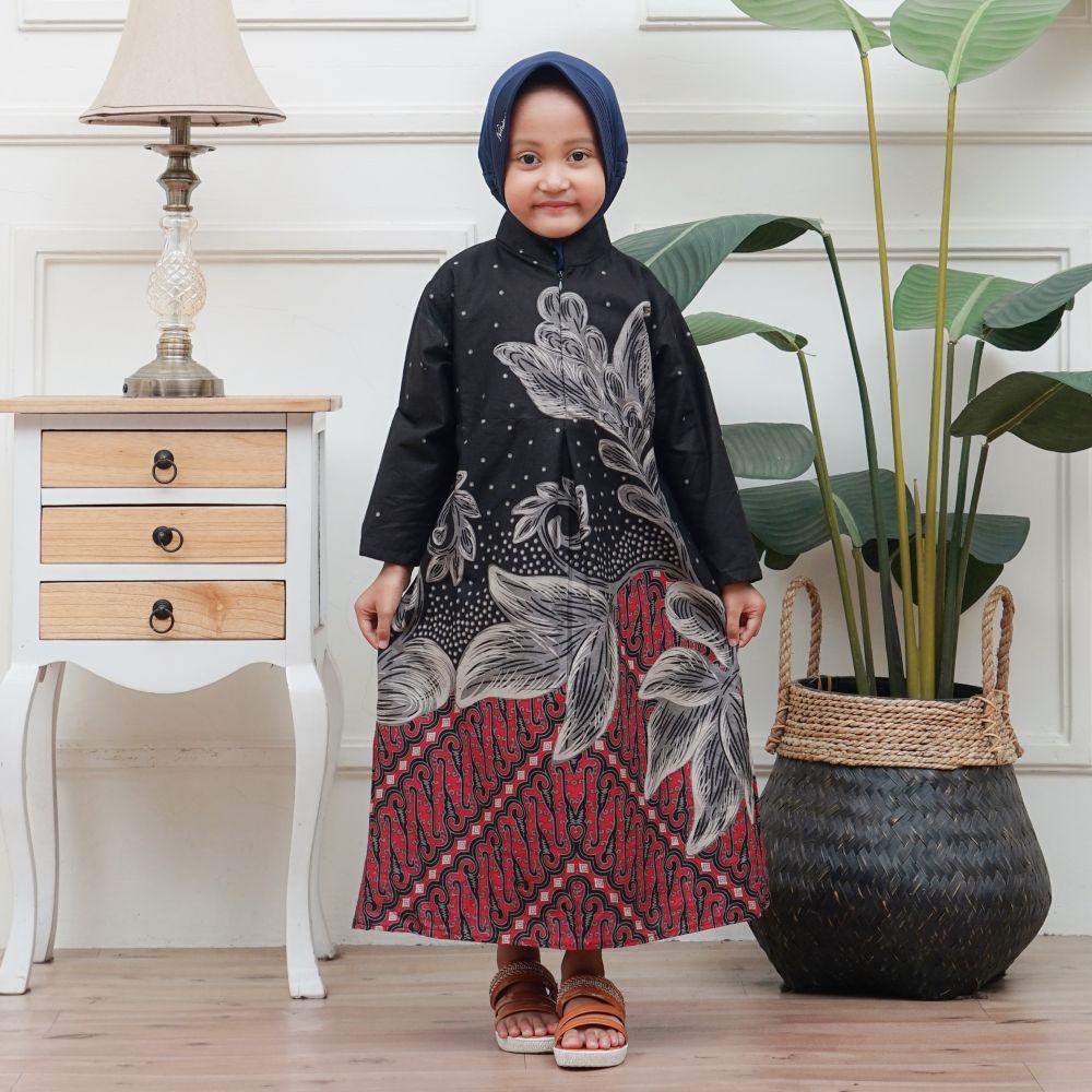 Baju Batik Couple Pasangan Keluarga  Motif Anggrek Hitam Matt Katun Premium