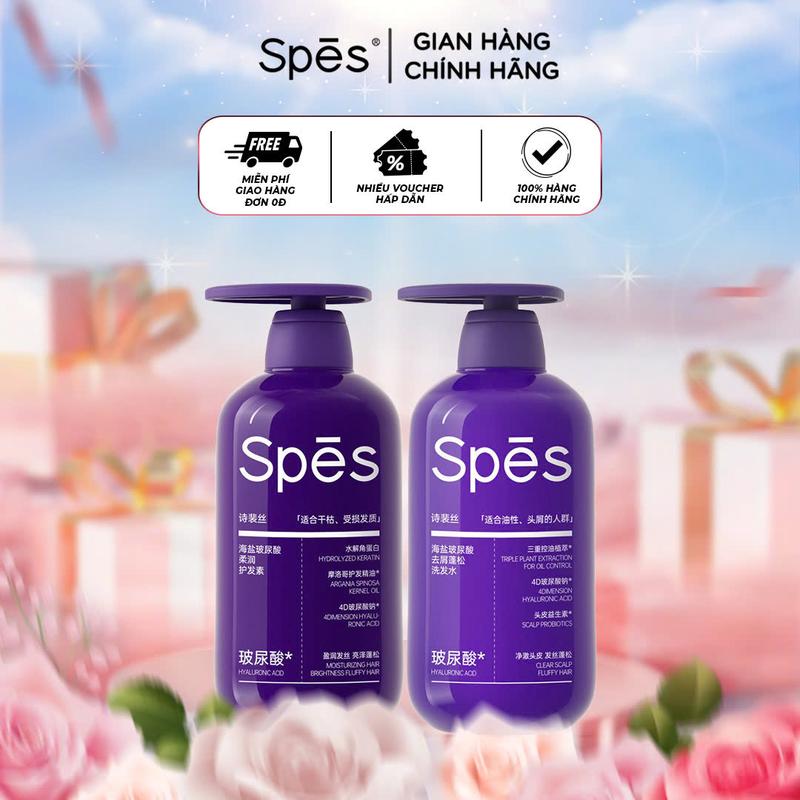Dầu gội dầu xả SPES ngăn ngừa gàu axit hyaluronic với chiết xuất muối biển kiềm dầu, tri gàu và bồng bềnh tóc 500ml