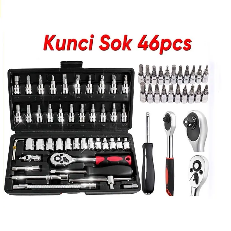 Socket Wrench Pas Socket Set 1/4 Car Repair Tool 46 pcs Lengkap Socket 2