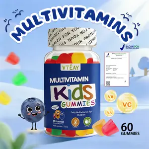 VTEAY Kids Multivitamin Gummies Vitamin Harian A B C D E & Zinc Fruity Chewables untuk Kekebalan & Pertumbuhan 60 pcs