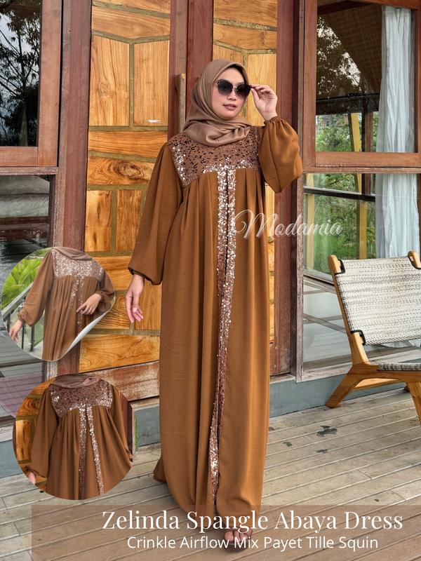 Zelindra Spangle Abaya Mewah Gamis Elegan Simple Wanita Baju Lebaran 2025 Model Baru by Modamia Fashion 6