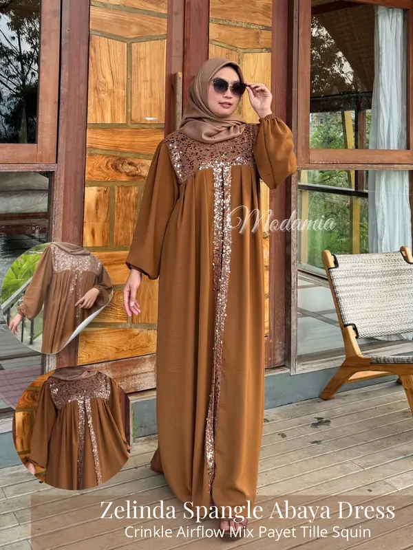 Zelindra Spangle Abaya Mewah Gamis Elegan Simple Wanita Baju Lebaran 2025 Model Baru by Modamia Fashion 6