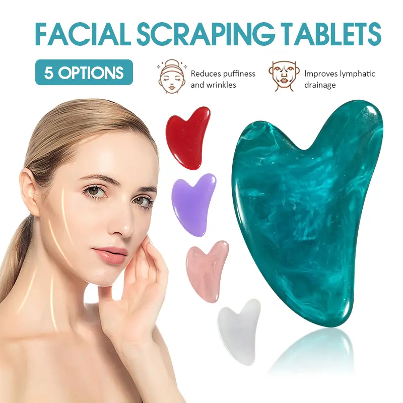 Facial Massager Quartz Jade Guasha Board Anti Ageing Beauty Slimming Firming & Wrinkles Removal Natural Gua Sha Stone Scraper for Face Neck