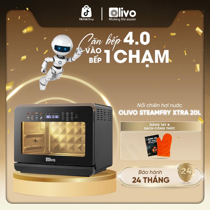 Nồi chiên hơi nước OLIVO SteamFry Xtra 20L – Phiên bản cao cấp bảng điều khiển OLED - 70 chức năng cài sẵn - Bộ phụ kiện đầy đủ inox 304