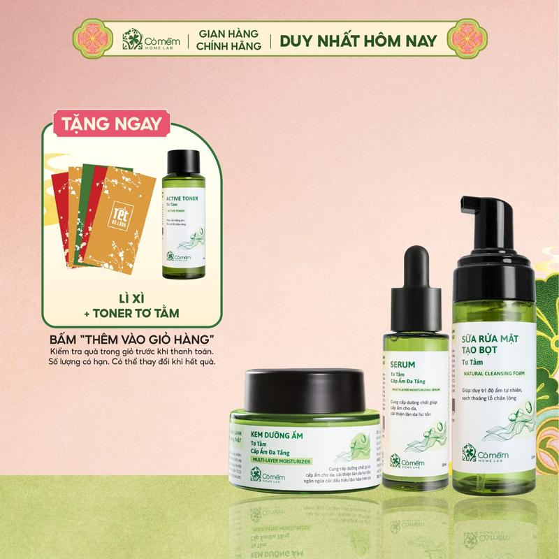  Bộ Chăm Sóc Da 3 Bước Sữa Rửa Mặt Làm Sạch Sâu Serum Kem Dưỡng Cấp Ẩm Tơ Tằm Cỏ Mềm Cho Da Thường Đến Khô 