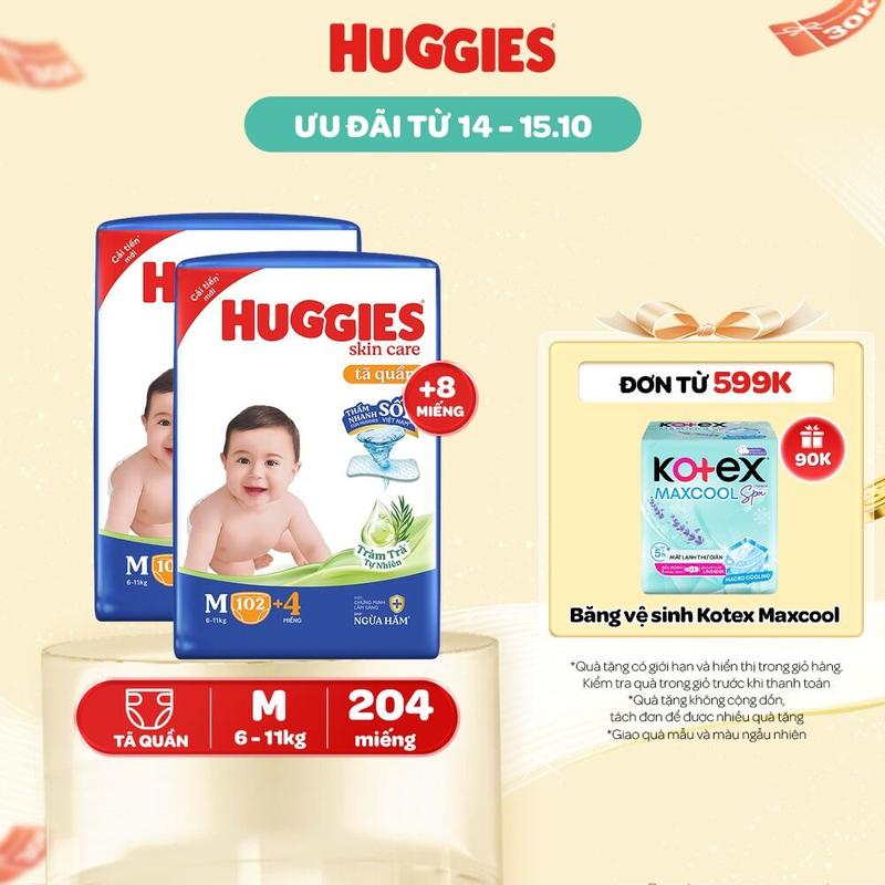 [Creator] Combo 2 gói Tã/ bỉm quần Huggies Skincare Mega Jumbo với tràm trà dịu da Size M106/L96+8/XL84+4/XXL76+4