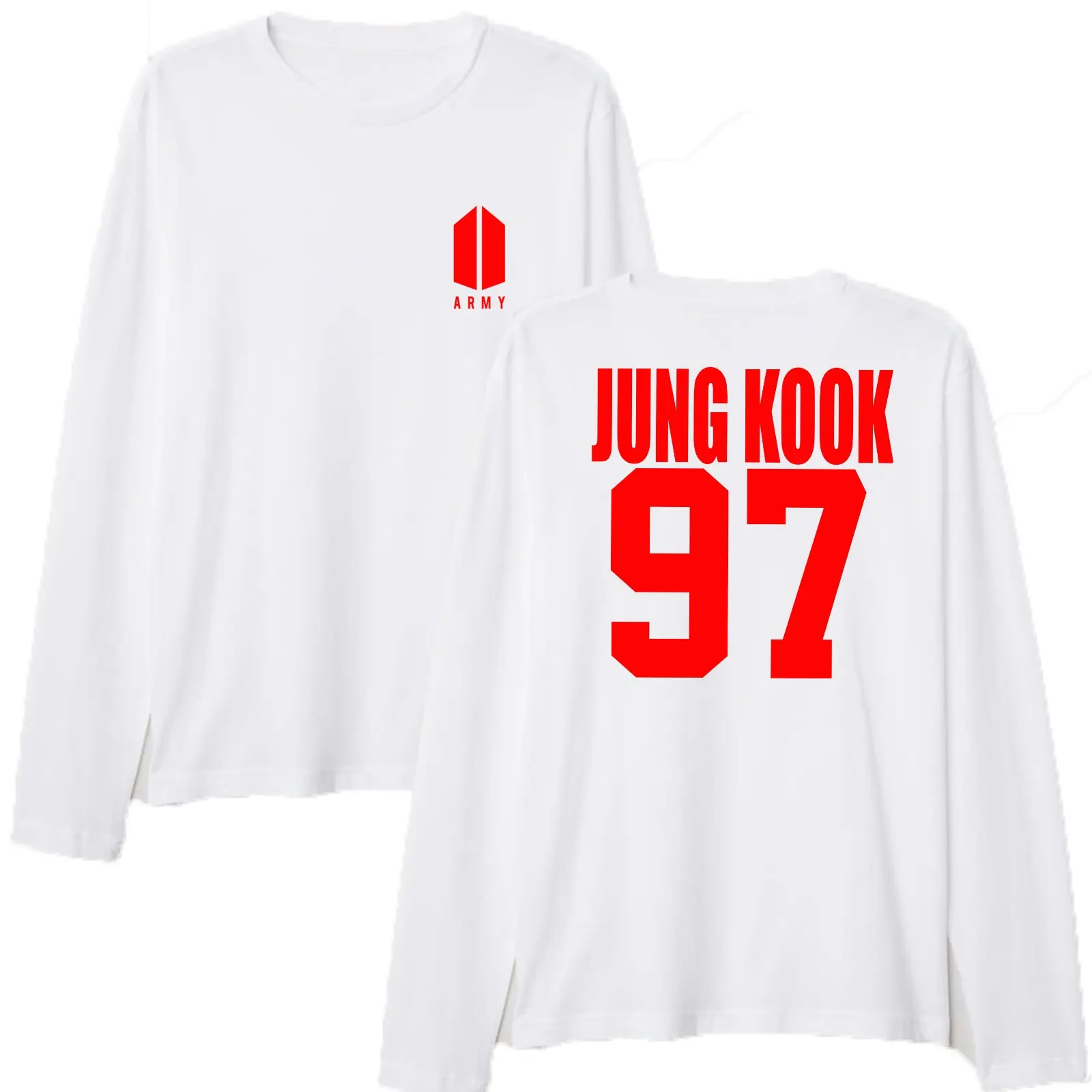 Kaos lengan panjang sablon merah Bangtan putih logo army request nama dan nomor