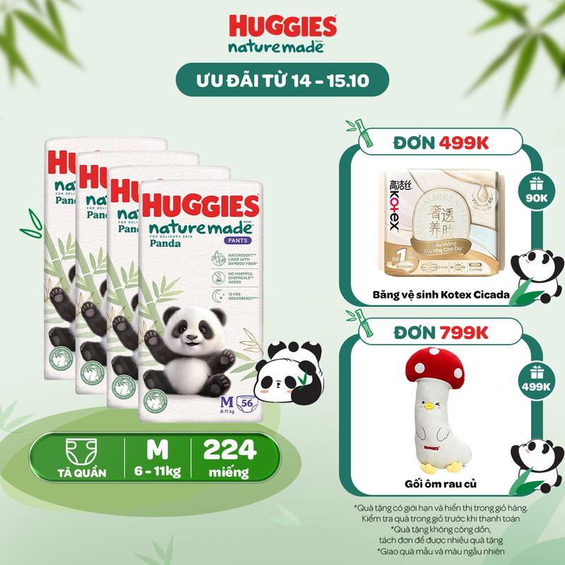 [Creator] Combo 4 Tã/Bỉm quần Huggies Naturemade Panda M56/L42/XL36/XXL24