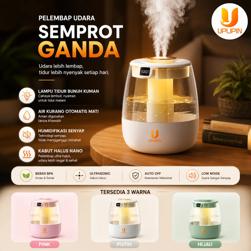 UPUPIN Humidifier Air Ultrasonic Diffuser Purifier Pelembab Aromatherapy Sinar UV Pembasmi Bakteri