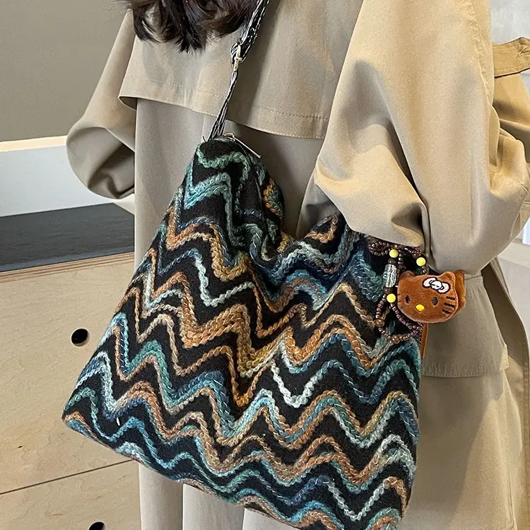 H&T Bohemian Wind Wave Pattern Kapasitas Besar Bag Satu Shoulder Bag Vacation Women's Bag Tote Wanita 5