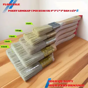Paket Kuas Cat 5 Pcs Hemat Ongkos Kirim Ukuran 4" 3" 2" 1" 1 1/2" Alat Kuas Kayu Cat Tembok Paint Brush