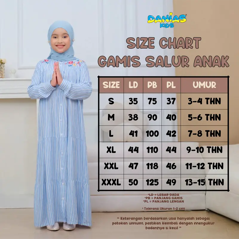 Gamis Anak Perempuan Rayon Motif Salur dengan Bordir Usia 3-15 Tahun Daniaskids 8