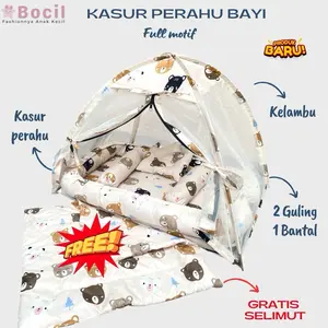 PROMO Kasur Bayi perahu serut PUL MOTIF kasur Kolam Kelambu Bayi Lepas Kasur Kolam Satu Set Bantal + guling  FRIEE BADCOVER Cowok Cewek Merek Bocil