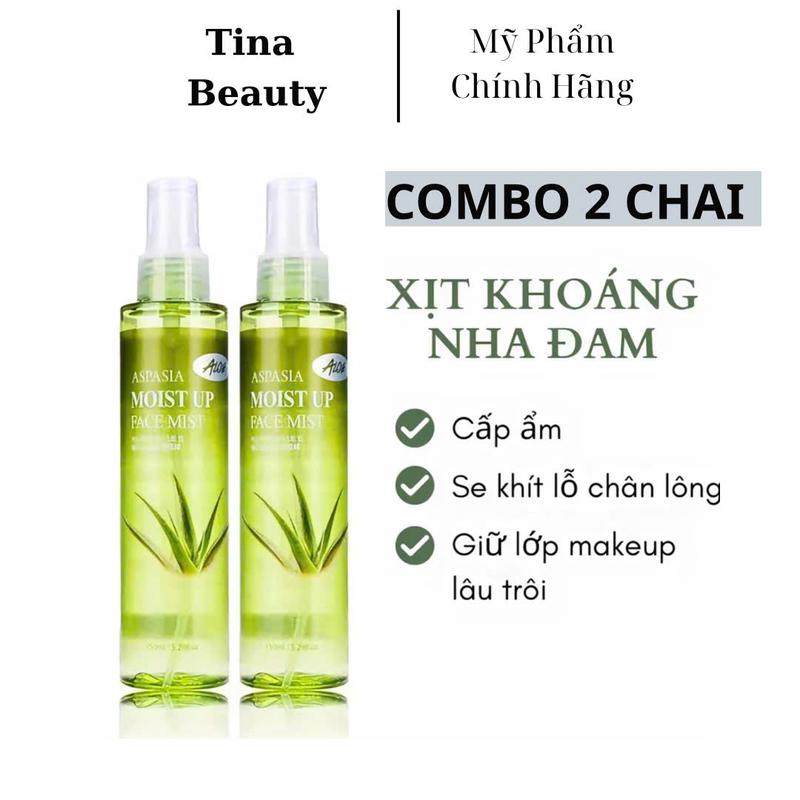 COMBO 2 Chai Xịt Khoáng Nha Đam Aspasia Moist Up Face Mist 150ml Giúp Cấp Ẩm, Khóa Nền