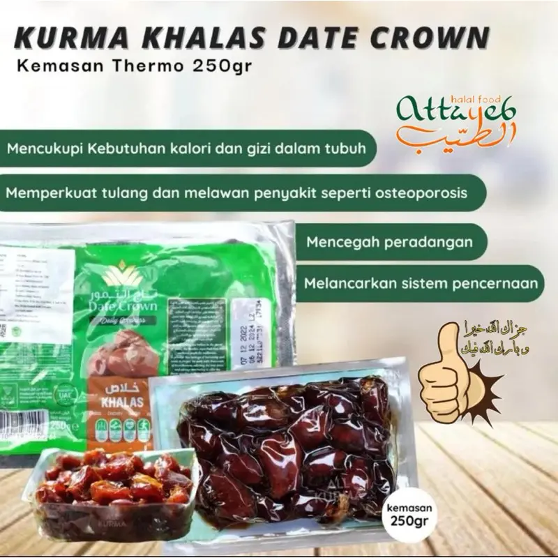 Kurma khalas Date Crown 250g Frehs Kurma Vacuum Basah Panen Baru Exp 2026 1