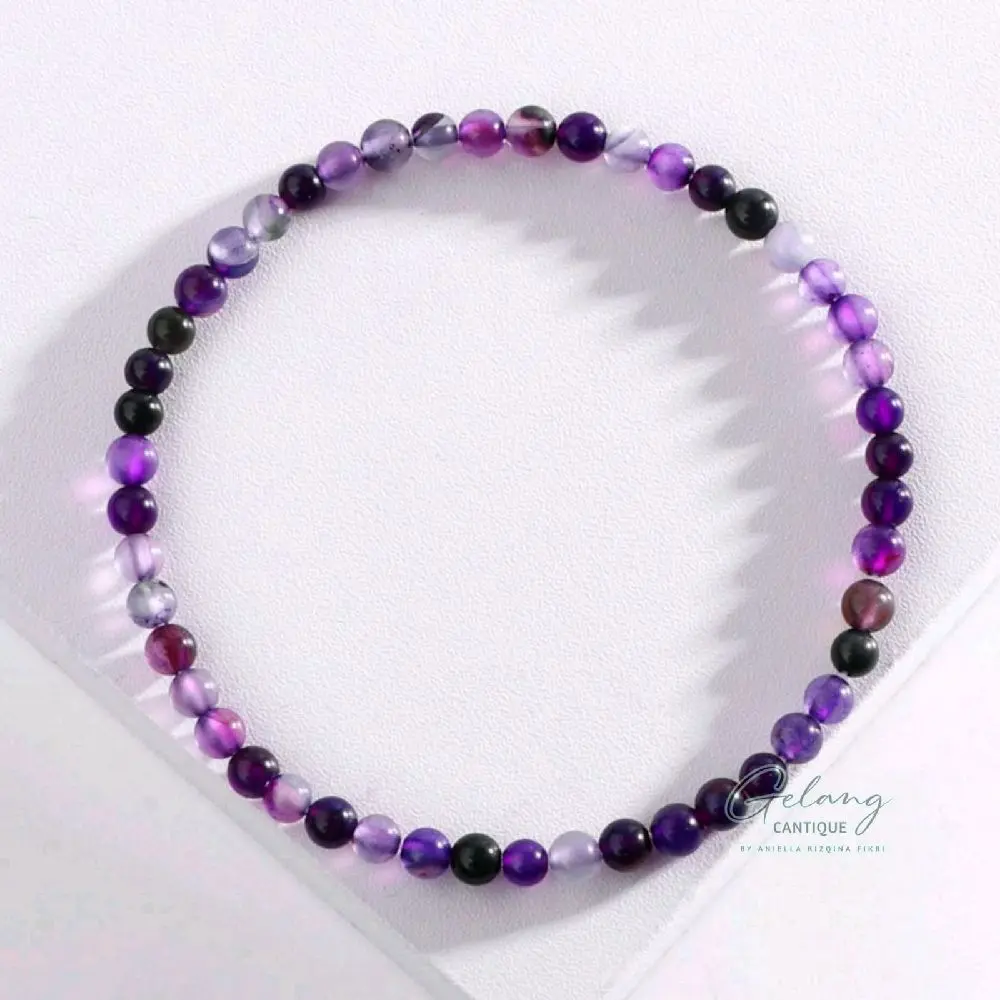 Gelang Batu Alam Ungu Strip Ukuran 4/6/8 mm Bracelets Tali Serut Karet Elastis Gelang Tangan Pria Wanita hoki keberuntungan model
