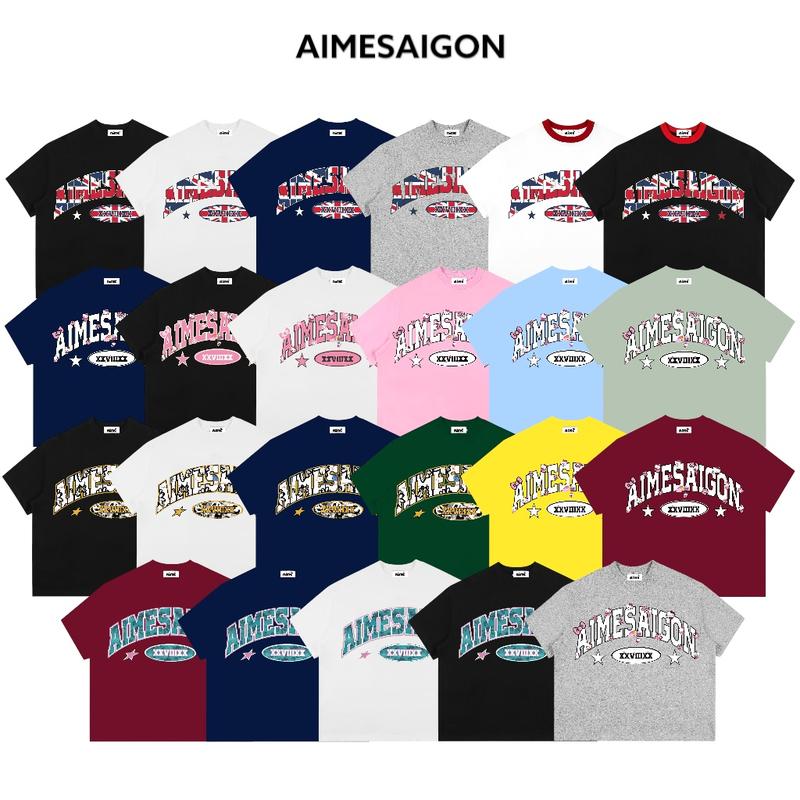 Ver2 Áo Thun Boxy AIMÉ Cotton Cổ Tròn Nam Nữ "AIMESAIGON XXVIIIXX" Áo Phông Nữ Form Rộng Nữ Mùa Hè Kiểu Đẹp Nam Nữ