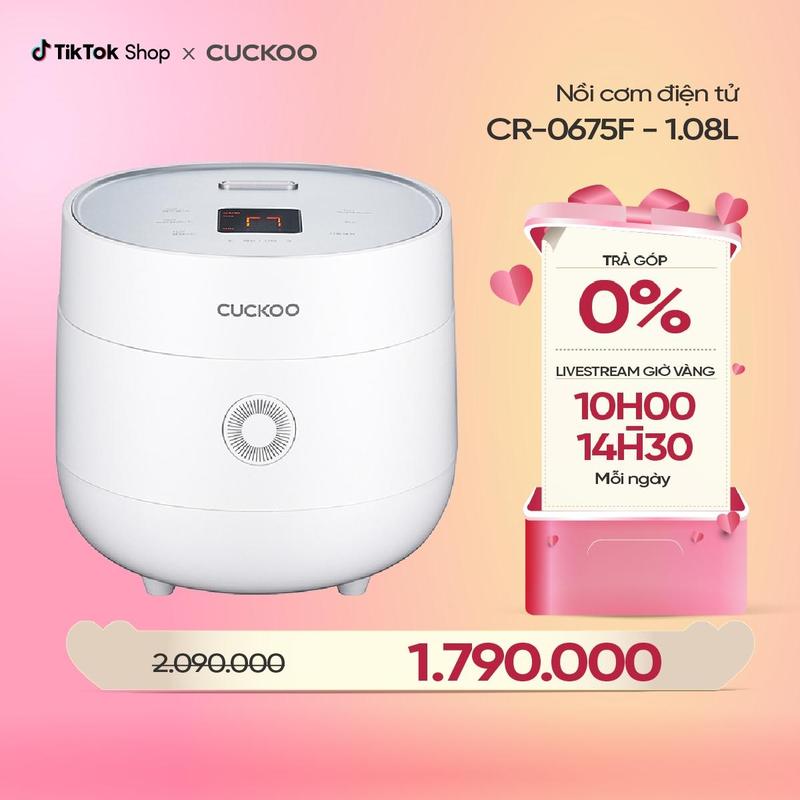 Nồi cơm điện tử Cuckoo 1.08L CR-0675F (tiếng Anh) - Lòng nồi chống dính - Chức năng điều chỉnh 3 vị cơm - Chất lượng Hàn Quốc - Hàng chính hãng Cuckoo Vina